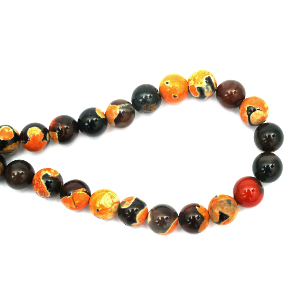 String of beads Agate, semi-precious stone, orange mix ball 14 mm ~28 pieces