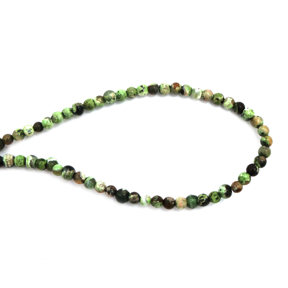 String of beads, semi-precious stone AGATE, green mix, ball 5~6 mm, ~80 pieces