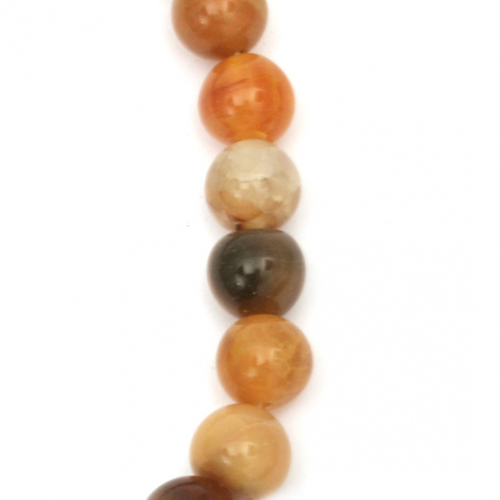 FIRE AGATE / Semi-precious Cracked Stone Beads, Brown, Ball: 10 mm ± 39 pieces