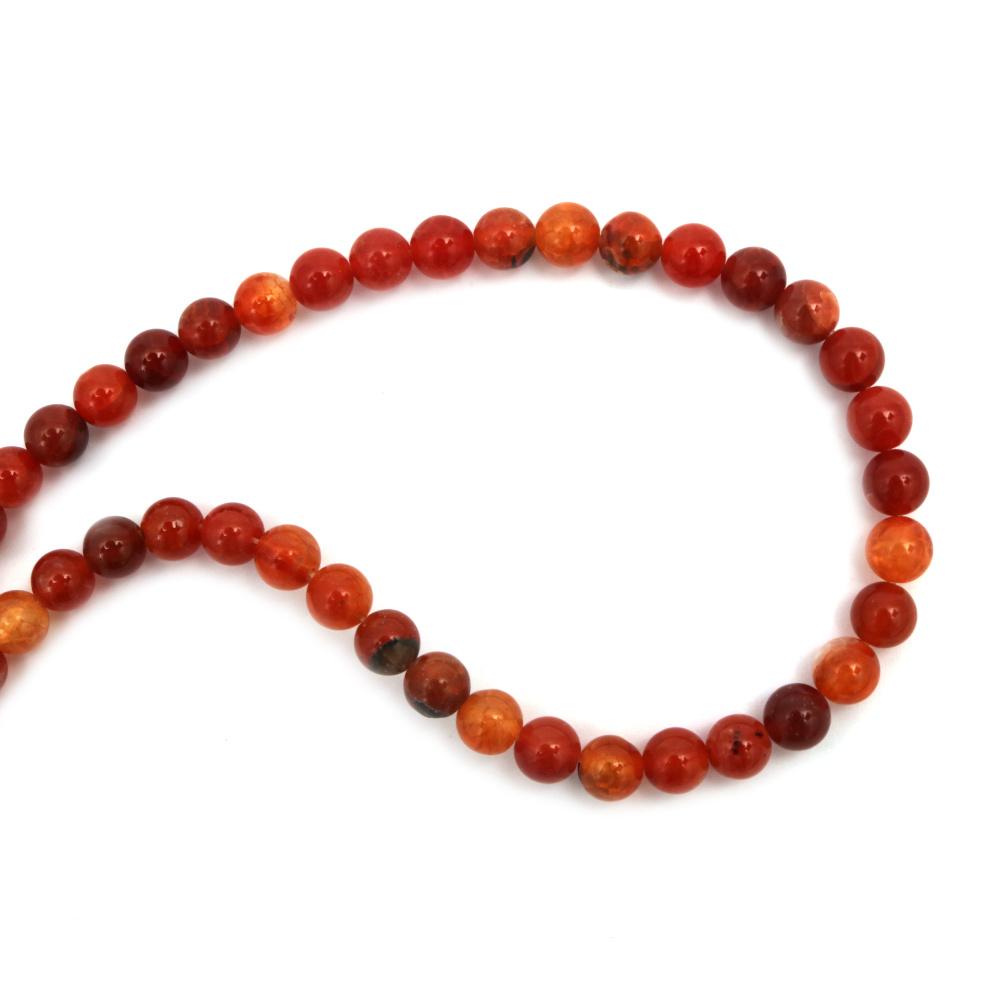 Strand of beads, semi-precious stone AGATE, cracked orange-brown, ball 8 mm, ~48 pieces