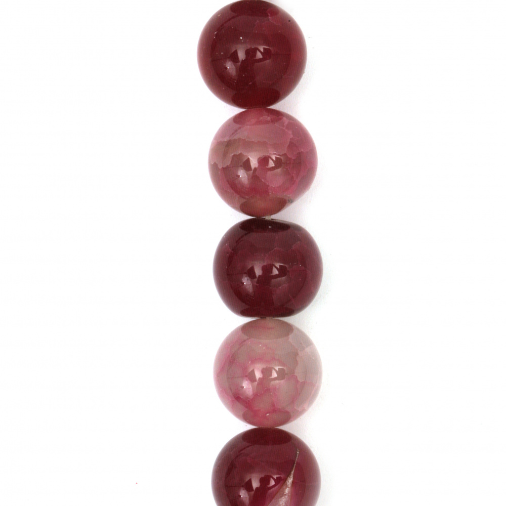 String Cracked Semi-precious Stone Beads / AGATE, Cyclamen, Ball: 14 mm ~ 28 pieces