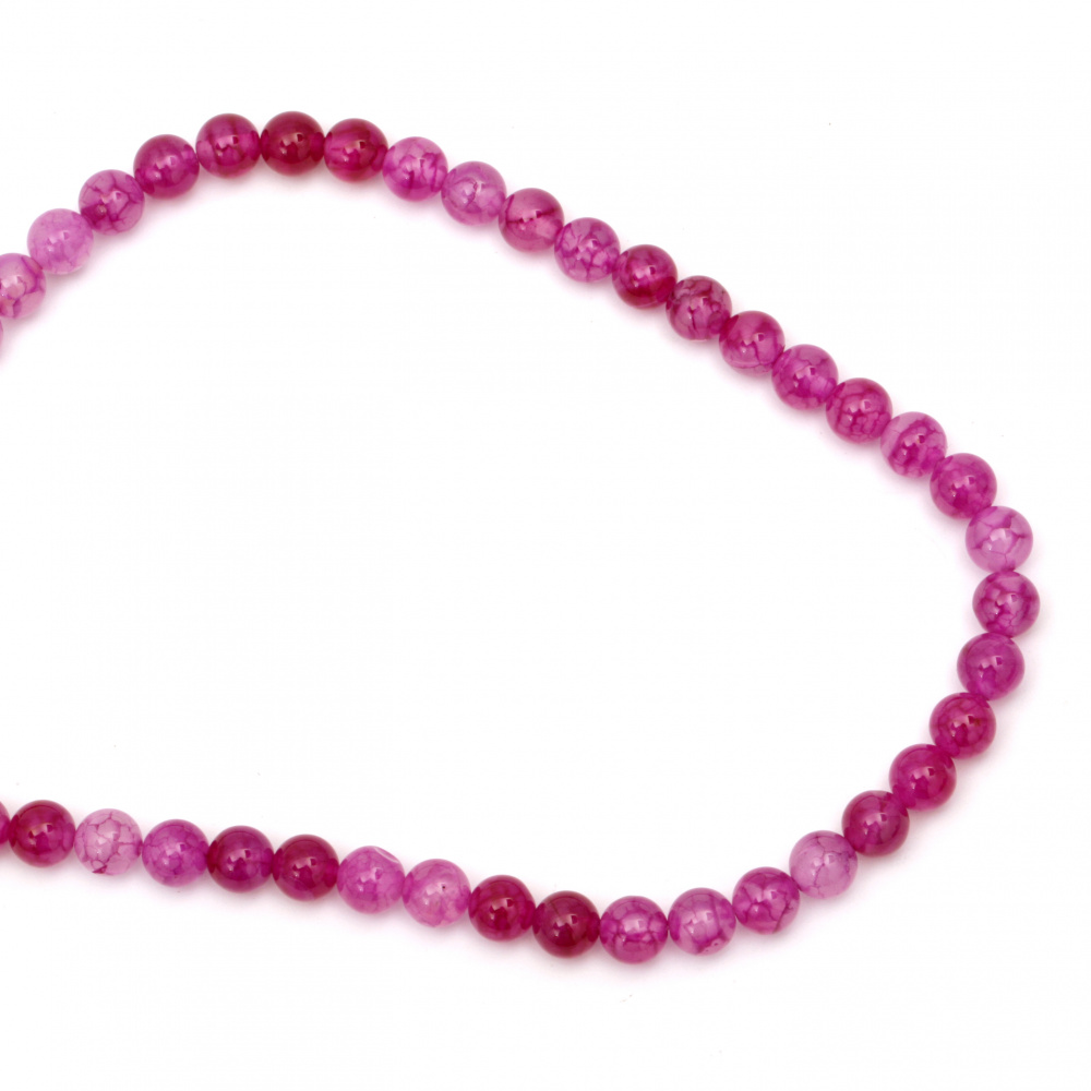 Natural Agate Round Beads Strand, Dyed, Hot Pink, Crackle 8mm ~ 47 pcs