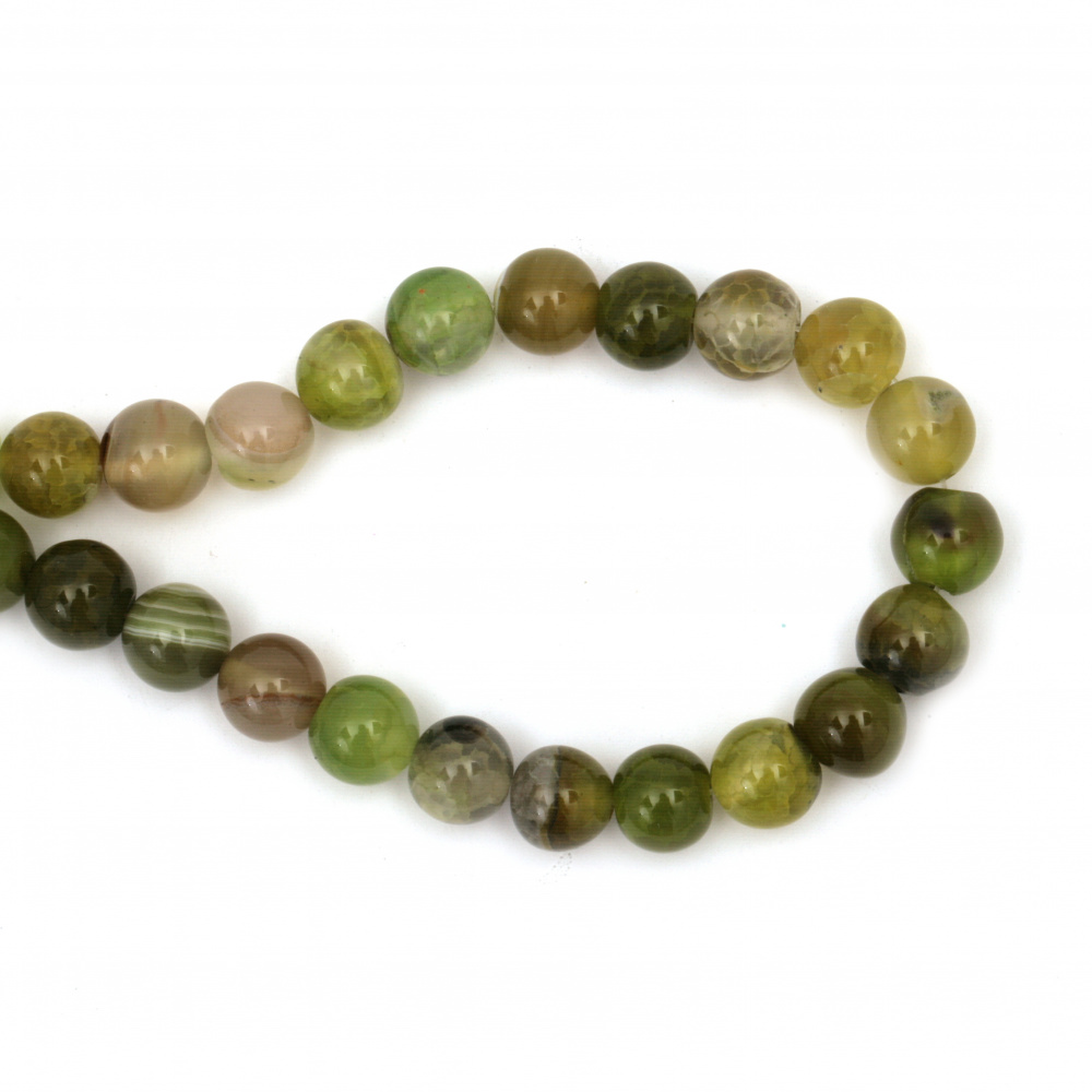 AGATE Semi-precious Stone Beads, Green MIX, Ball: 10 mm ~ 38 pieces