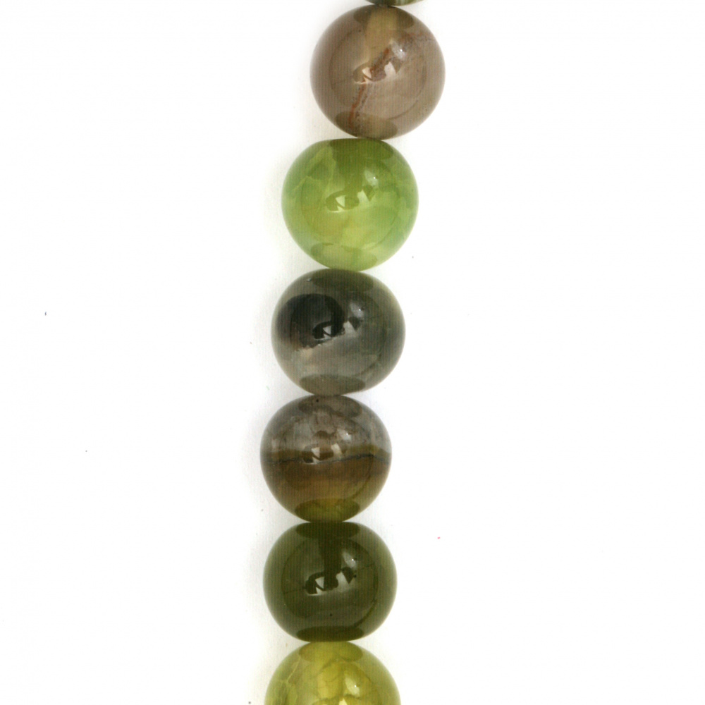 Χάντρα στρογγυλή   από  ημιπολύτιμες πέτρες Αχάτης σε κορδόνι πράσινη μίξ 10 mm ~ 38 τεμάχια
