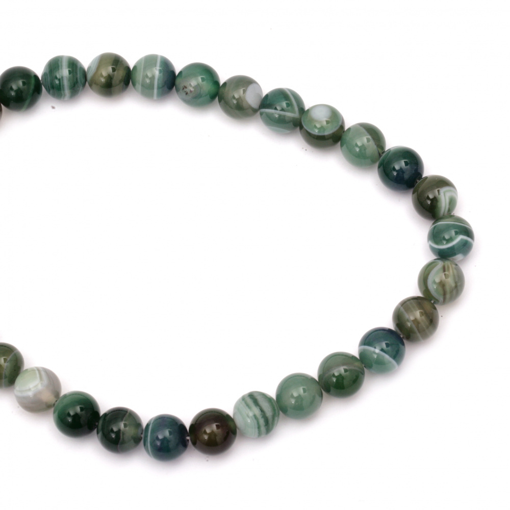 Natural Striped Agate Round  Beads Strand, Dyed, Green 12mm ~ 33 pcs