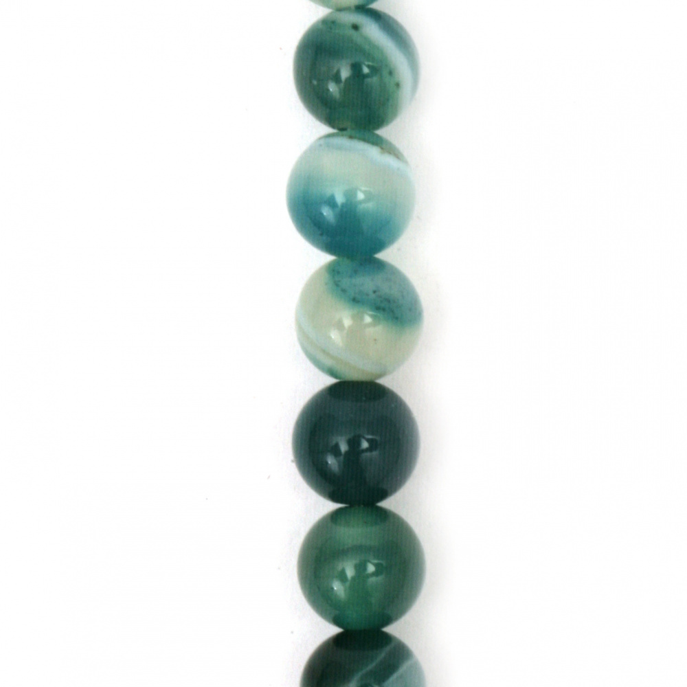 Χάντρα στρογγυλή   από  ημιπολύτιμες πέτρες Αχάτης σε κορδόνι  ριγέ πράσινη  6 mm ~ 64 τεμάχια