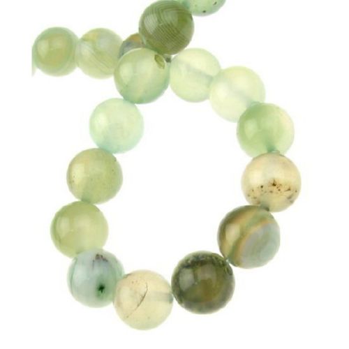 Natural Striped White Agate Round  Beads Strand, Dyed, Pale Green 10mm ~ 38 pcs