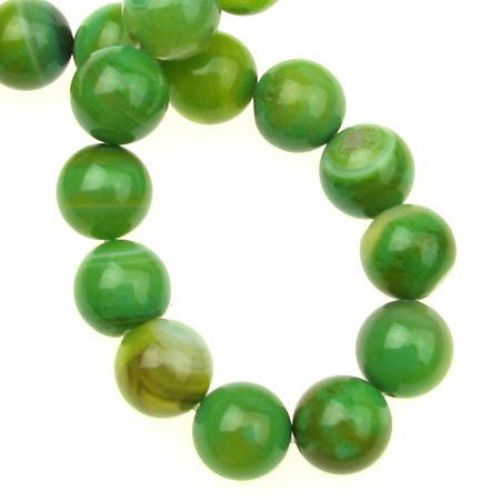 Natural Striped Agate Round  Beads Strand, Dyed, Green 10mm ~ 38 pcs