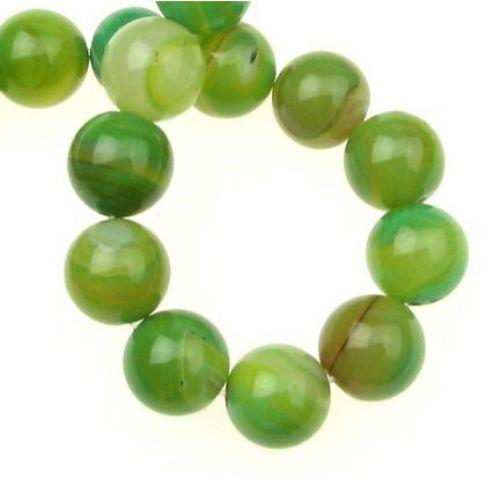 Natural Striped Agate Round  Beads Strand, Dyed, Green 12mm ~ 32 pcs