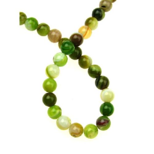 Natural Striped Agate Round  Beads Strand, Dyed, Green 6mm ~ 63 pcs