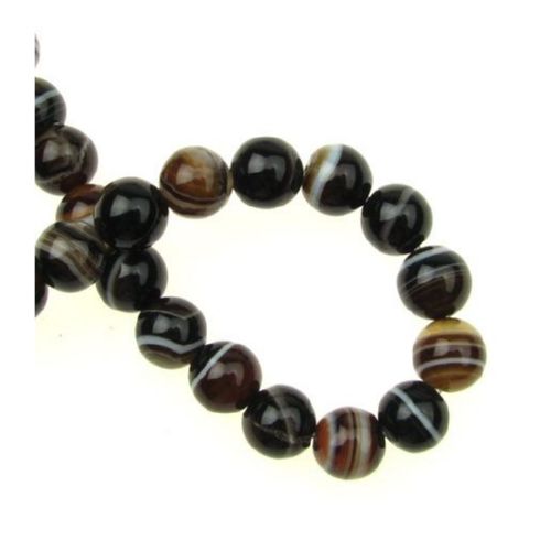 Natural Striped Agate Round Beads Strand, Died, Brown, Class A 8mm ~47 pcs