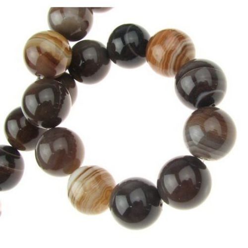 Natural Striped Agate Round Beads Strand, Died, Brown 14mm ~ 28 pcs