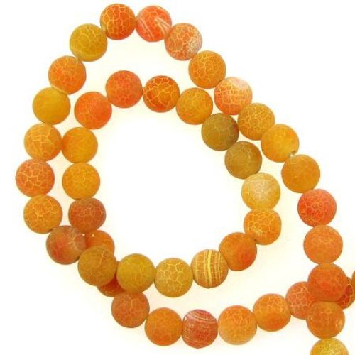 Natural Agate Round Beads Strand, Died, Frosted, Crackle, Orange 8mm ~ 48 pcs