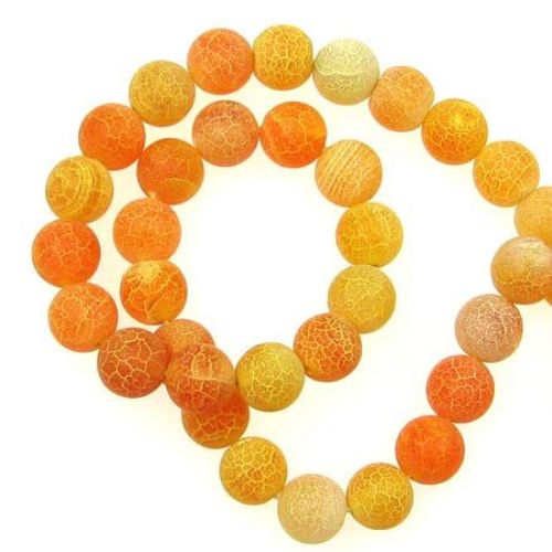 Natural Agate Round Beads Strand, Died, Frosted, Crackle, Orange 10mm ~ 38 pcs