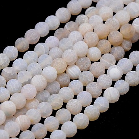 Natural White Agate Round Beads Strand, Frosted 8mm ~ 48 pcs