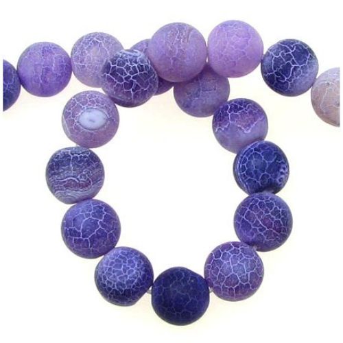 Natural Agate Round Beads Strand, Died, Frosted, Crackle, Purple 10mm ~ 38 pcs