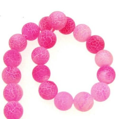 Natural Agate Round Beads, Dyed, Dyed, Frosted, Crackle, Hot Pink 8mm ~ 48 pcs