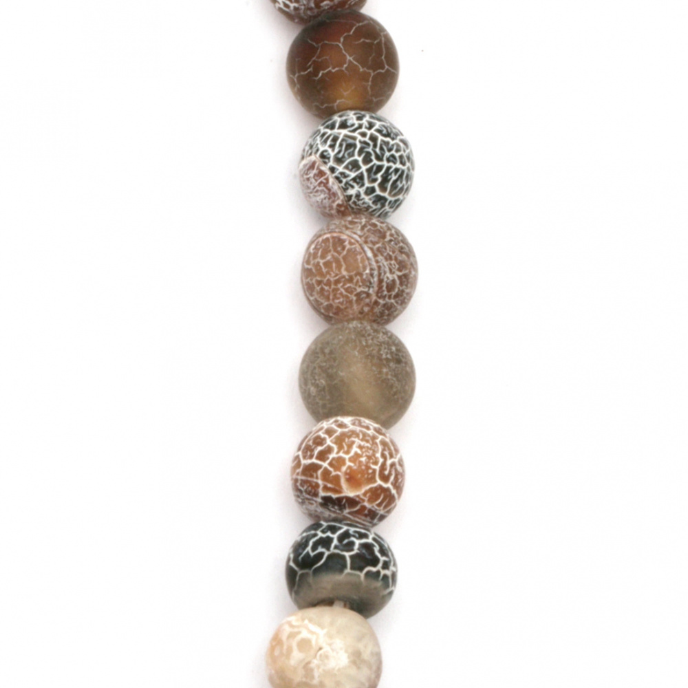 Natural Agate Round Beads, Dyed, Frosted, Crackle, Brown 8mm ~ 48 pcs