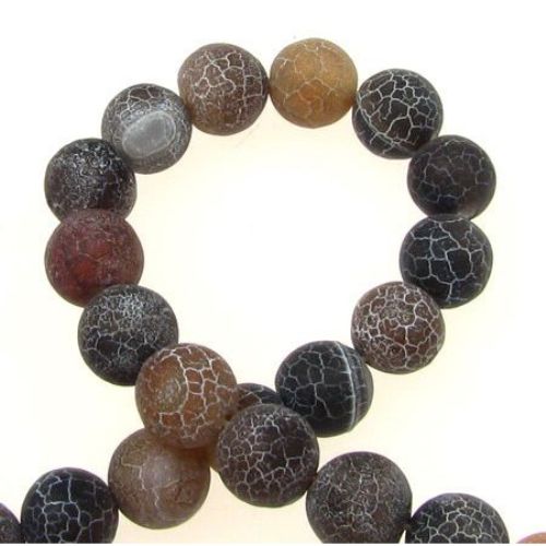 Natural Agate Round Beads, Dyed, Frosted, Crackle, Brown 10mm ~ 39 pcs