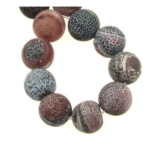 Natural Agate Round Beads, Dyed, Frosted, Crackle, Brown 12mm ~ 33 pcs