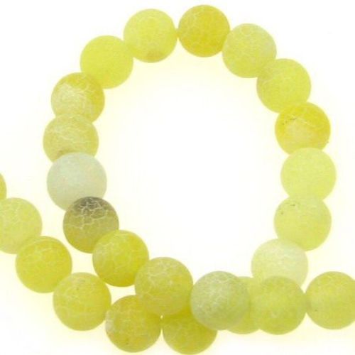 Natural Agate Round Beads, Dyed, Frosted, Crackle, Yellow 8mm ~ 48 pcs