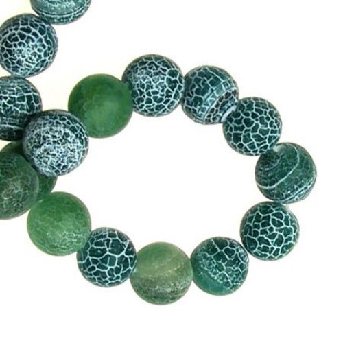 Natural Agate Round Beads, Dyed, Frosted, Crackle, Green 10mm ~ 38 pieces