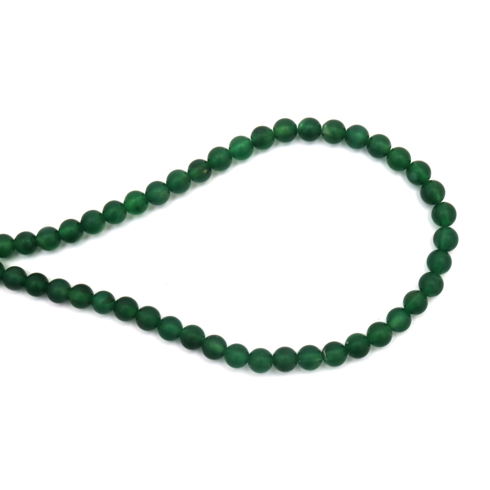 AGATE Gemstone Beads Strand, semi-precious stone, green, ball frosted 6 mm ~62 pieces
