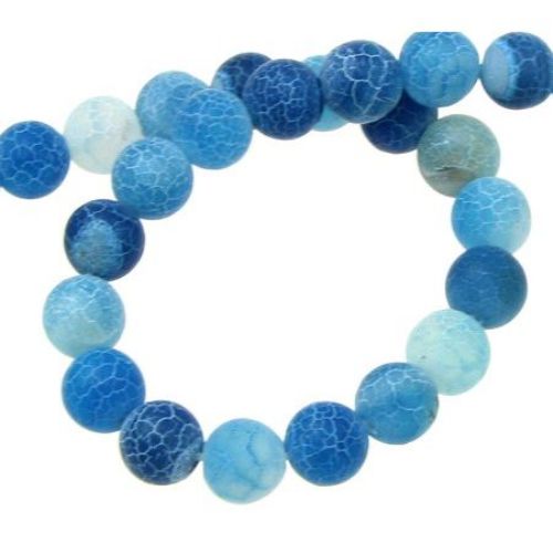 Natural Agate Round Beads, Dyed, Frosted, Crackle, Blue 8mm ~ 48 pieces