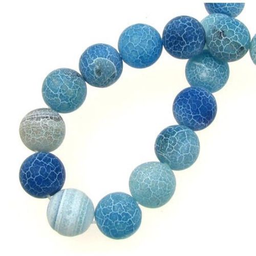 Natural Agate Round Beads, Dyed, Frosted, Crackle, Blue 12mm ~ 33 pcs