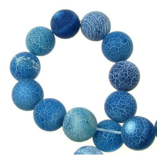 String of semi-precious stone BLUE AGATE, matte, 14 mm, round beads - approximately 28 pieces