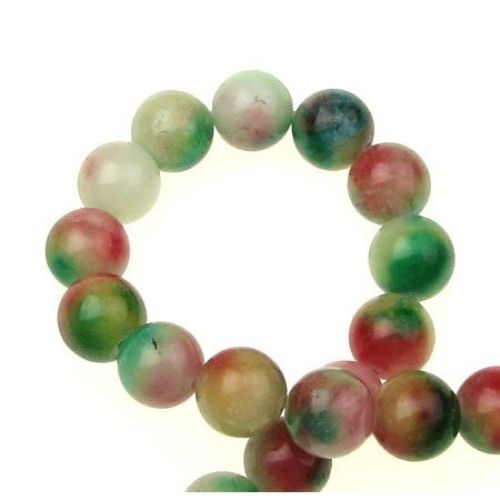 String beads semi-precious stone AHAT white green red ball 10 mm ~ 39 pieces