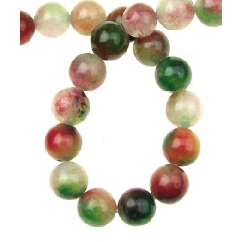 Multi-colored Semi-precious Stone Beads String / AGATE, Ball: 8 mm ~ 49 pieces