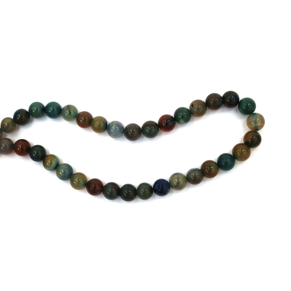 Șirag de mărgele din piatră semiprețioasă agat vopsit multicolor (asortate) – rotunde 10 mm, ~39 buc., pentru bijuterii handmade creative și atrăgătoare