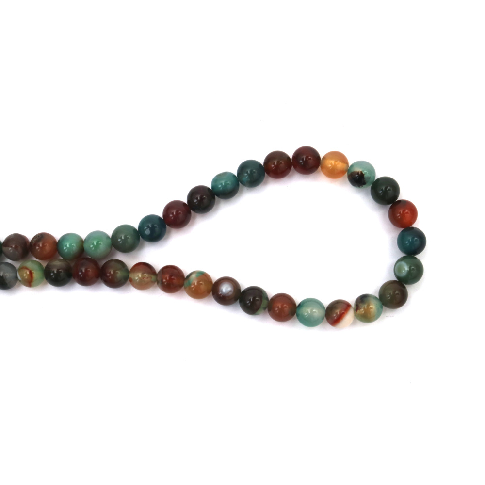 Șirag frumos de mărgele din agat dungat albastru-maro – 8 mm rotunde, ±48 buc, perfect pentru creații de bijuterii handmade elegante și unice