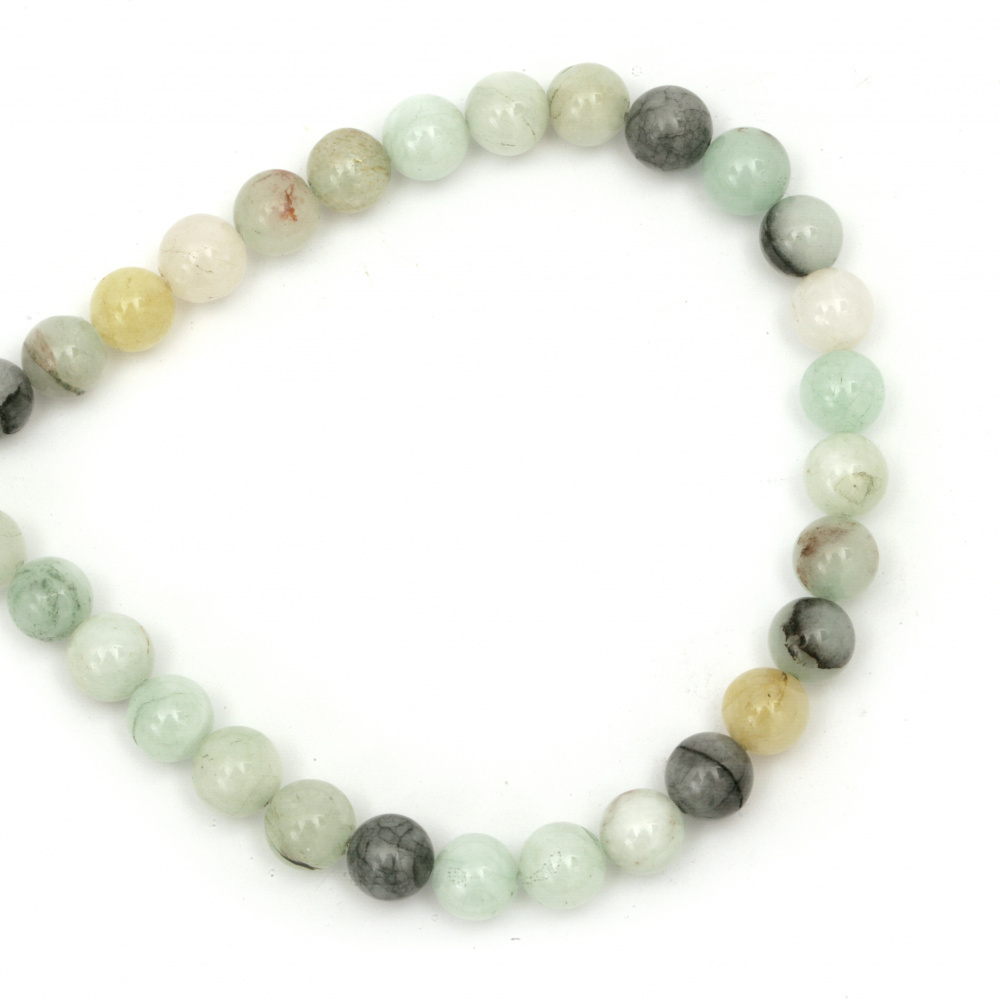 TOURMALINE QUARTZ, Strand of Gemstone Beads for Jewelry Making / Green / Ball: 8 mm ~ 47 pieces