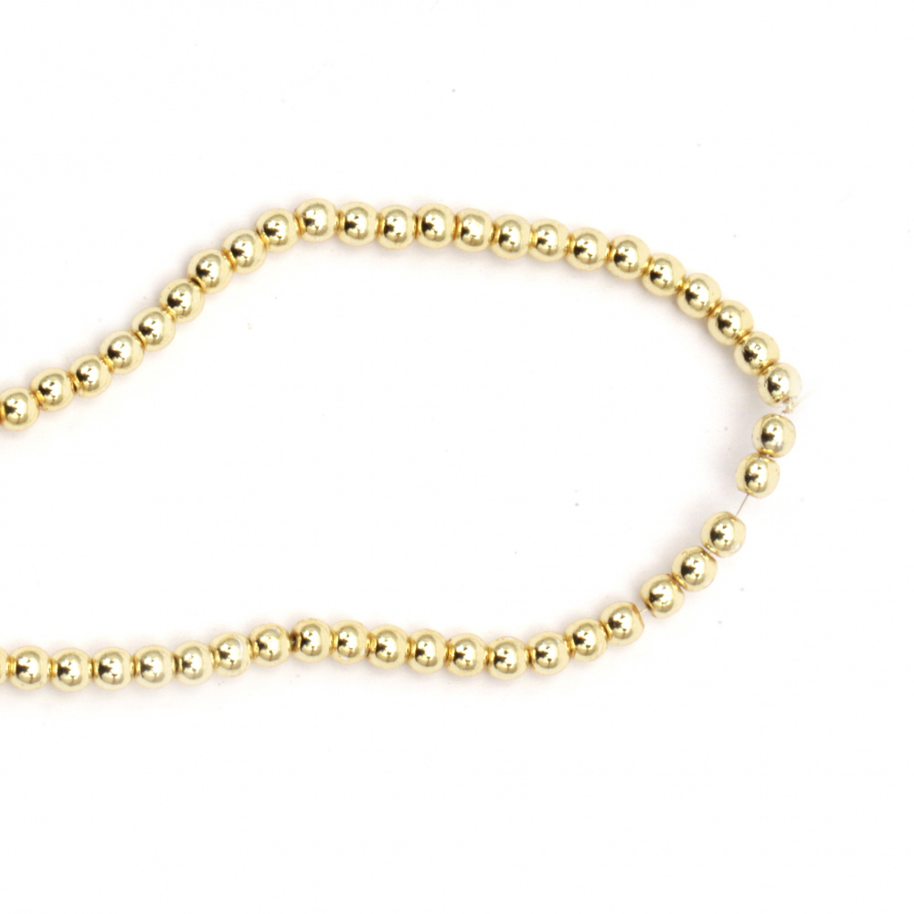 String Non-magnetic Semi-precious Stone Beads / HEMATITE, Gold, Ball: 4 mm ~ 95 pieces