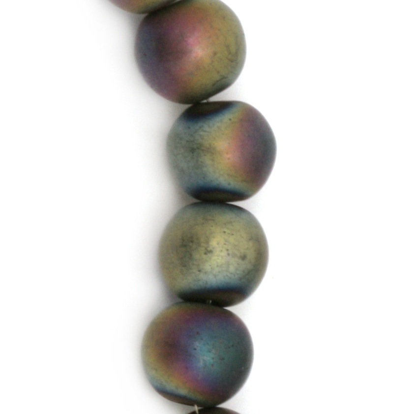 Non-magnetic Frosted HEMATITE Stone Beads, RAINBOW, Ball: 10 mm ± 42 pieces