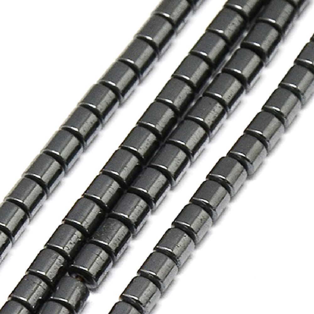Gemstone Beads Strand, Non-Magnetic Synthetic Hematite, Cylinder, 3x3mm, ~127 pcs