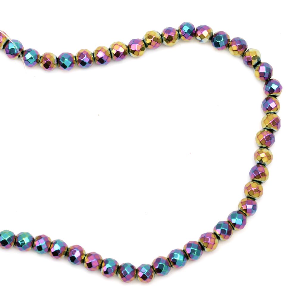 Gemstone Beads Strand, Non-Magnetic Synthetic Hematite, Colorful, Faceted, 8mm, ~58 pcs