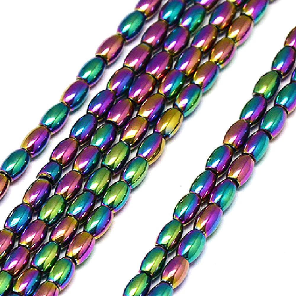 Gemstone Beads Strand, Non-Magnetic Synthetic Hematite, Oval, Grade A, 5x3mm, ~80 pcs