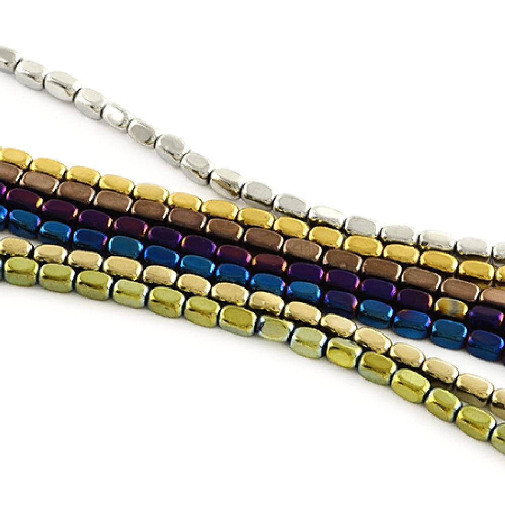 Gemstone Beads Strand, Non-Magnetic Synthetic Hematite, Cylinder, Faceted, 5x3x3mm, ~82 pcs