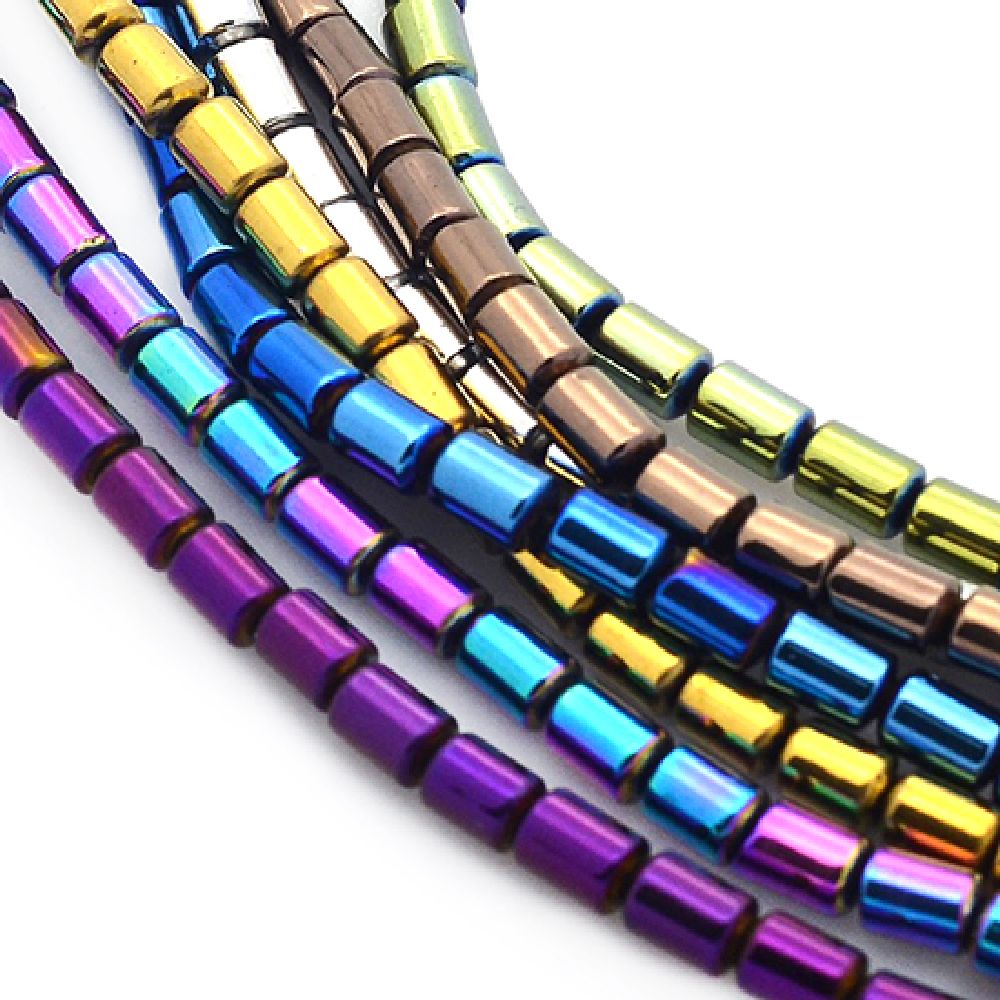 Gemstone Beads Strand, Non-Magnetic Synthetic Hematite, Cylinder, 5x4mm, ~75 pcs