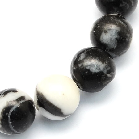 String Natural Matte Stone Beads / Zebra JASPER, Ball: 8 mm ~ 48 pieces