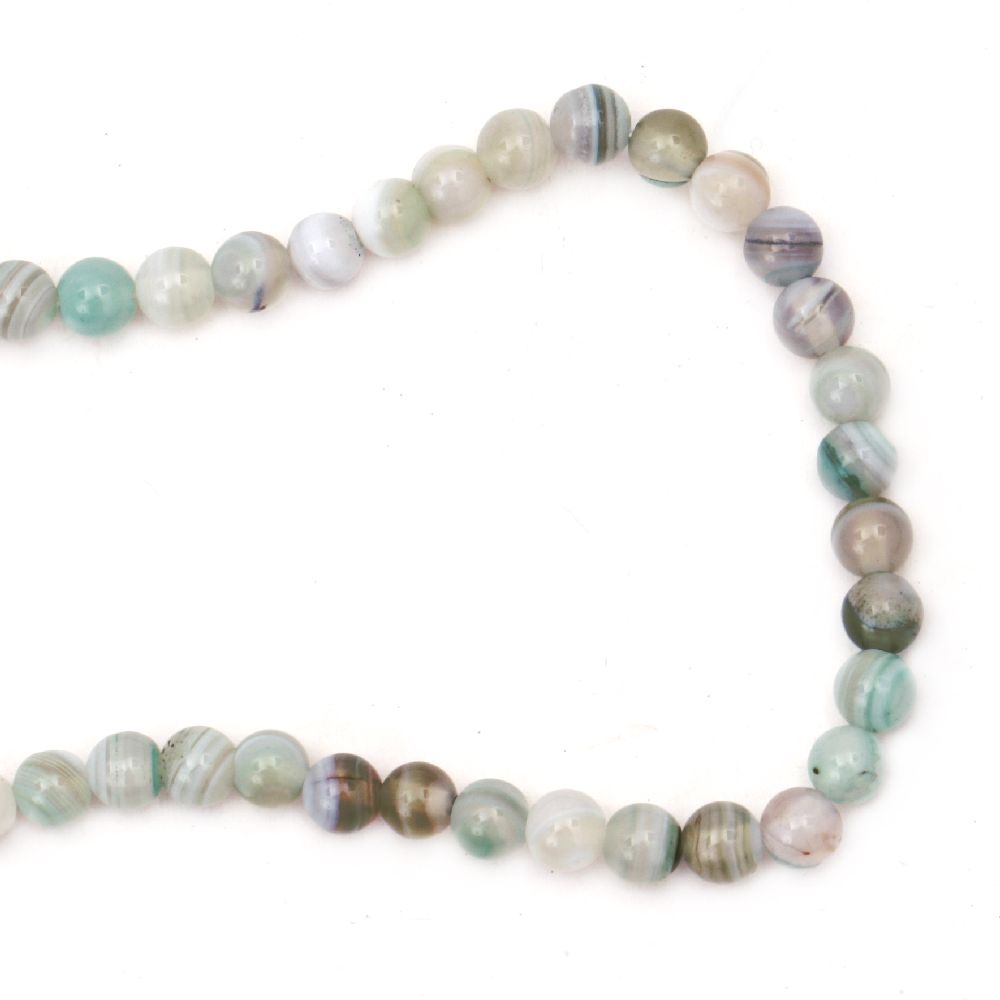 Наниз мъниста полускъпоценен камък АХАТ ивичест зелен светъл топче 6 мм ~65 броя