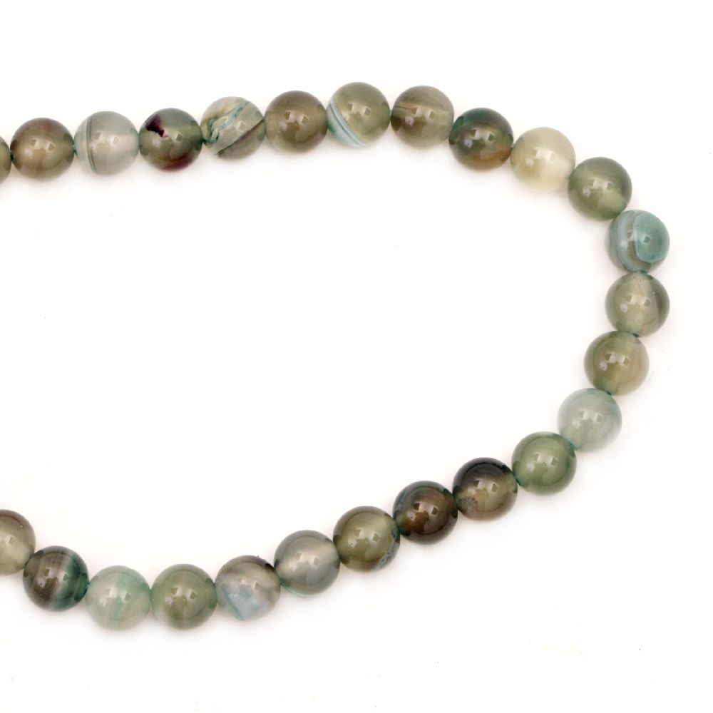 Șirag elegant de mărgele din agat dungat verde deschis – rotunde 8 mm, aprox. 48 bucăți, ideal pentru bijuterii handmade, DIY, moderne și stilate