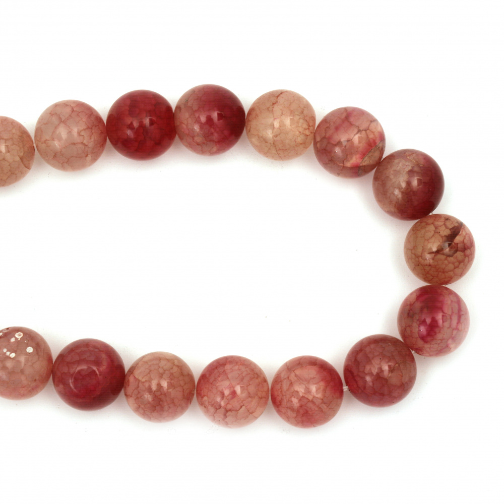 AGATE / Cracked Semi-precious Stone Beads String, PINK, Ball: 14 mm ~ 28 pieces