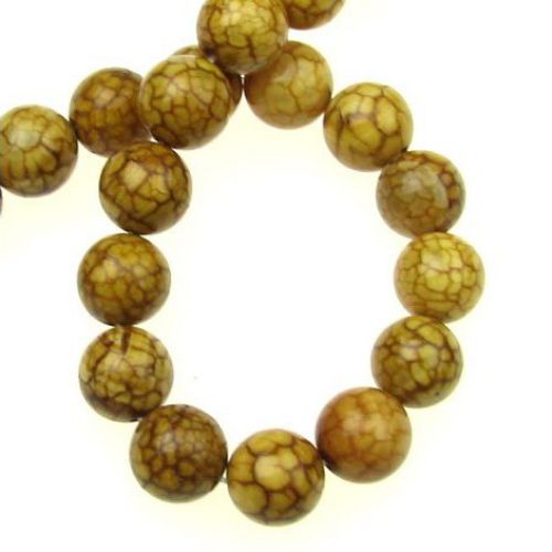 Cracked AGATE Semi-precious Stone Beads String, Yellow-Green, Ball: 10 mm ~ 38 Pieces