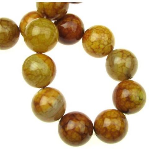 Strand Colored Natural Stone Beads / AGATE, Yellow-green, Ball: 14 mm ± 28 pieces