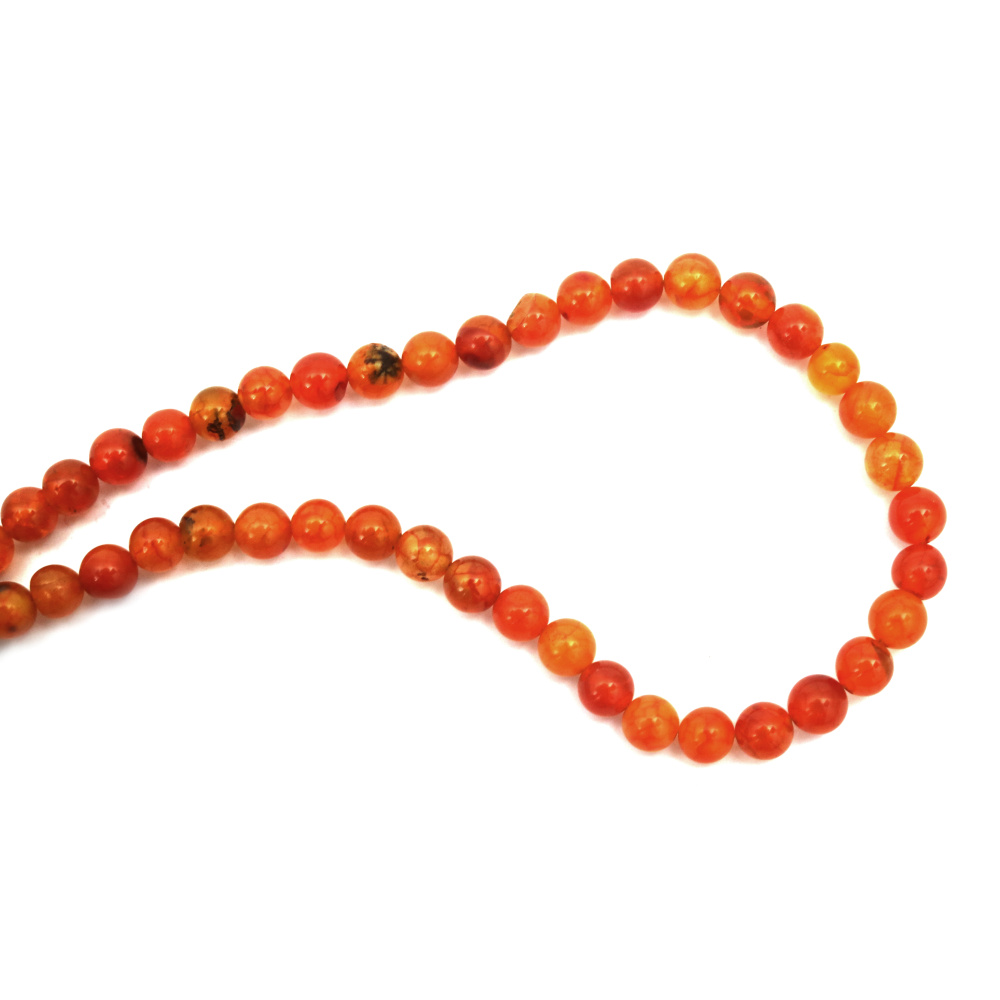 String of semi-precious gemstone AGATE, cracked orange spherical beads, 8 mm, approximately 48 pieces