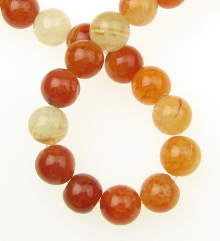 String of Semi-precious Stone Beads / Cracked FIRE AGATE, Orange, Ball: 10 mm ± 38 pieces